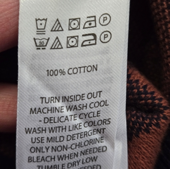 ASPEN Plaid V-Neck Cotton Cardigan Sweater -Burnt Orange and Navy. Size Small - Picture 7 of 10